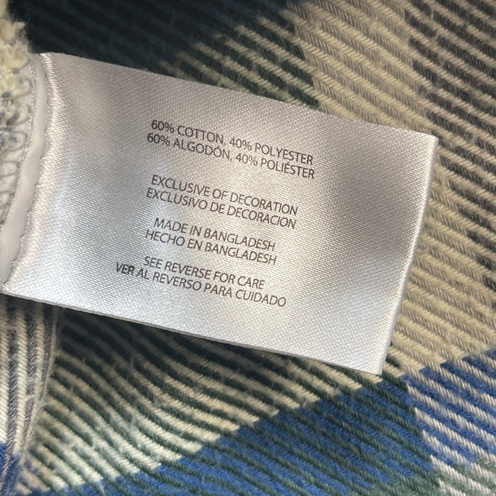 Orvis Men's XL Plaid Flannel Shirt Green Blue Fleece Lined Collar Button Down - Picture 5 of 8